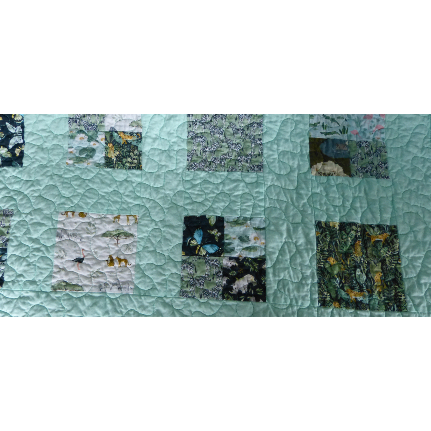 Jungle Baby/Toddler Quilt with Mint Green Piecing and Minky backing
