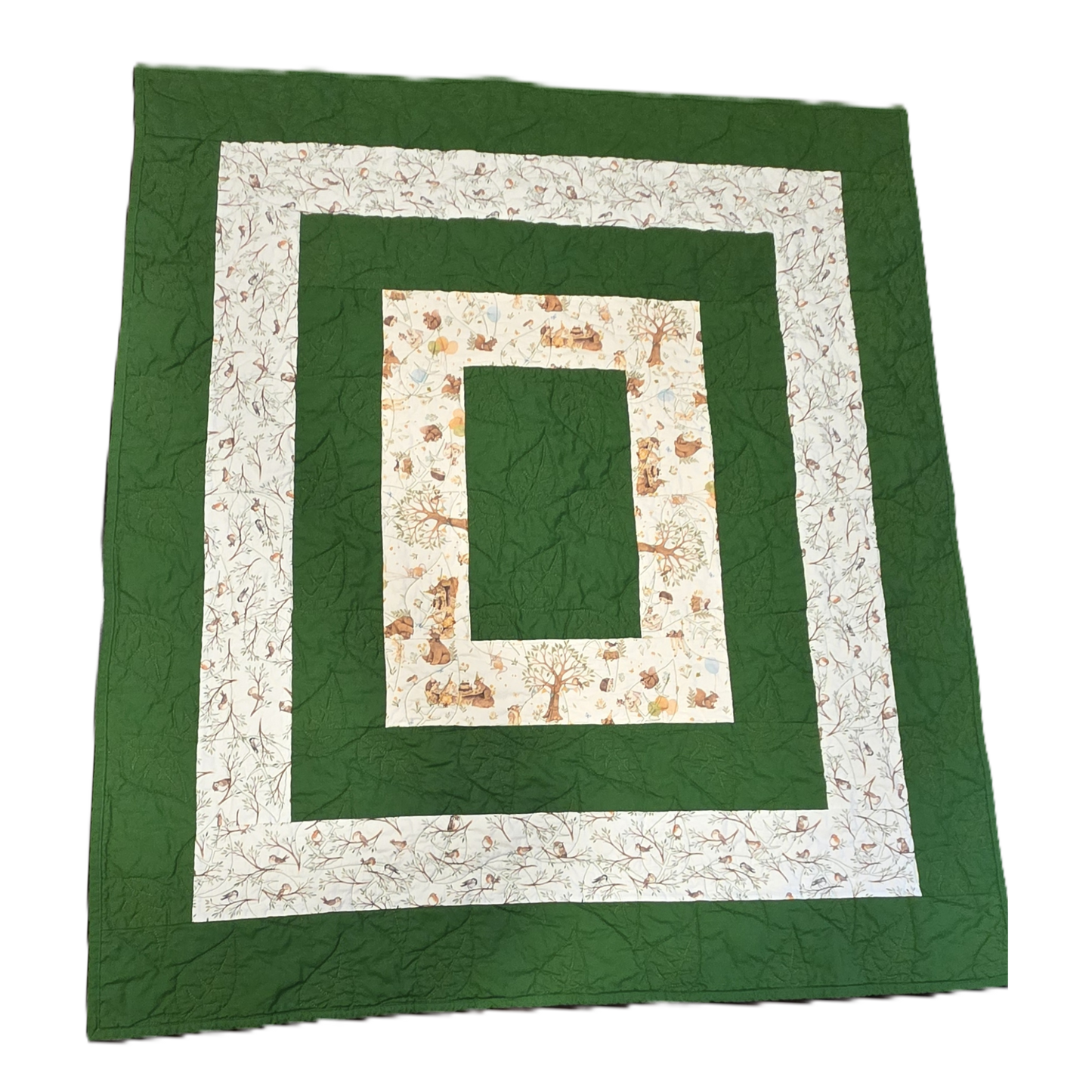 Animal Party and Bird Baby/Toddler Echoes Quilt with Dark Green Background