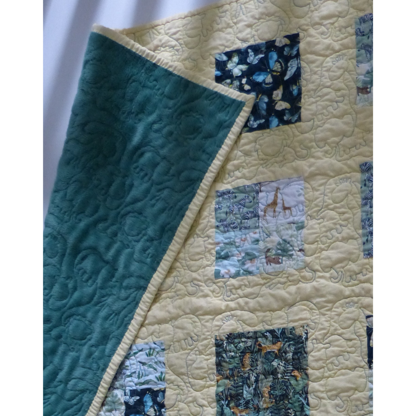 Jungle Baby/Toddler Quilt with Yellow Piecing and Minky backing