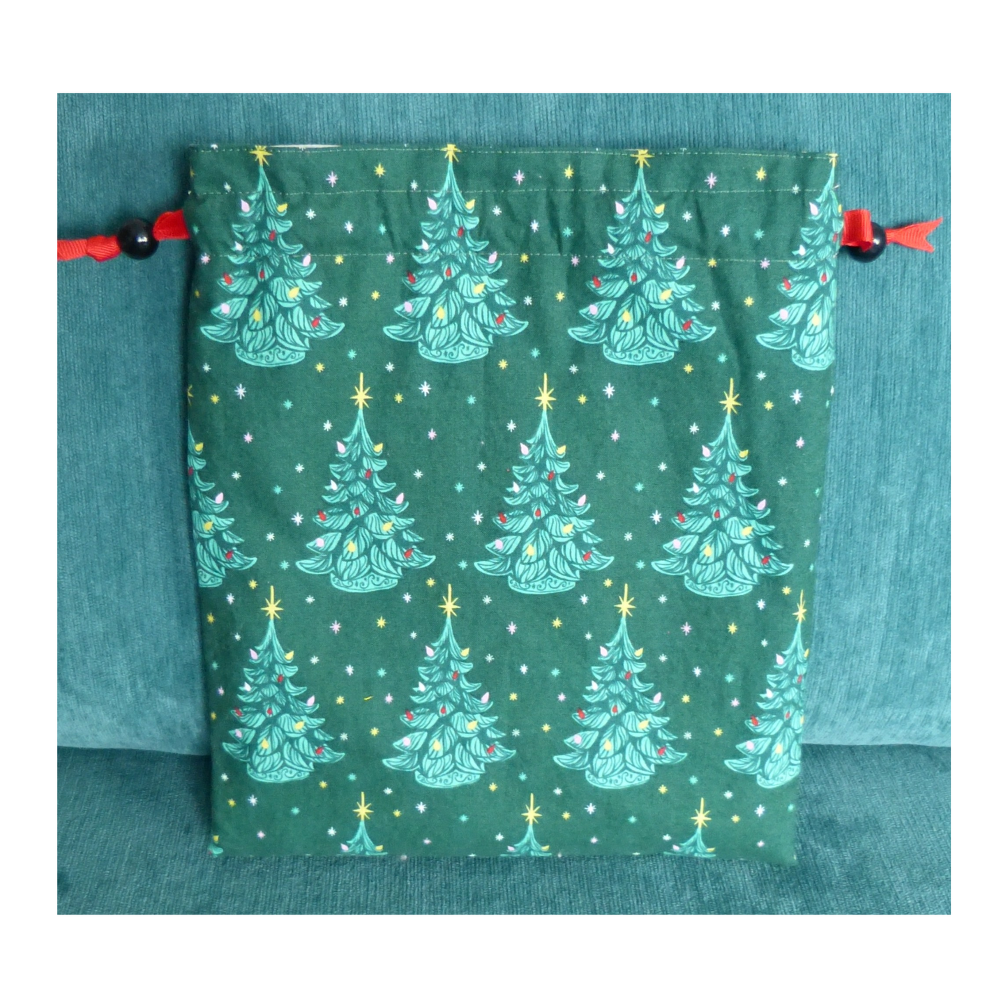 Lined Fabric Gift Bag – Christmas Tree Print (Small)
