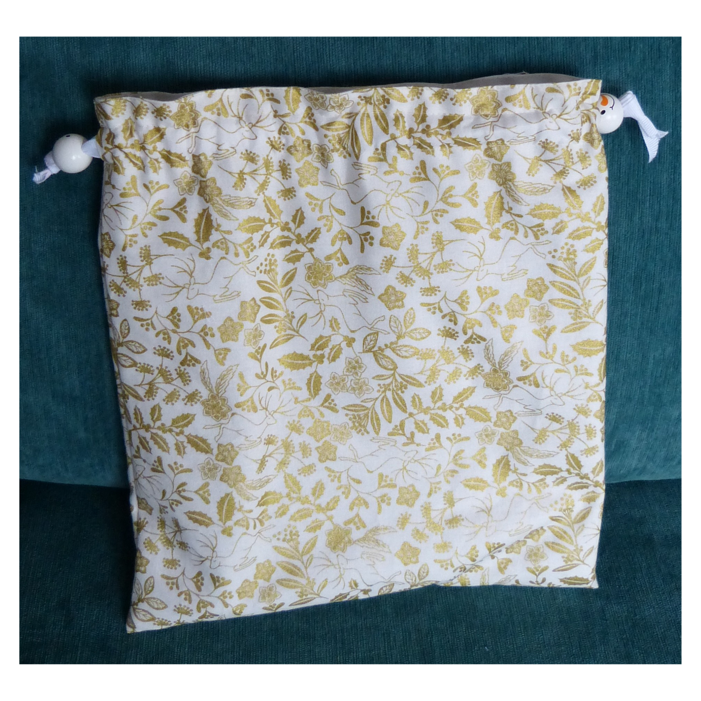 Lined Fabric Gift Bag – Shimmering Deer & Foliage Print (Small)