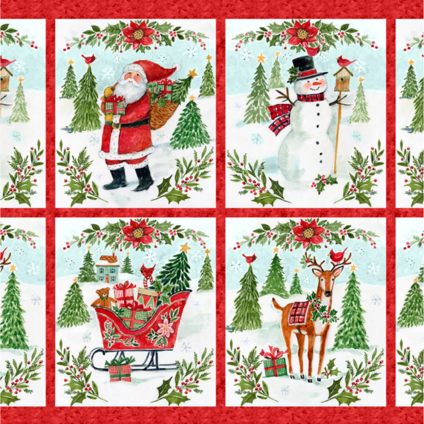 Banner Panel Multi - Christmas Fabric - 1 Panel - Snowy Greetings Collection
