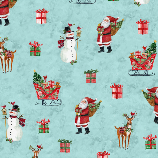 Christmas Icons Blue - Christmas Fabric - 1/2 yard cuts - Snowy Greetings Collection