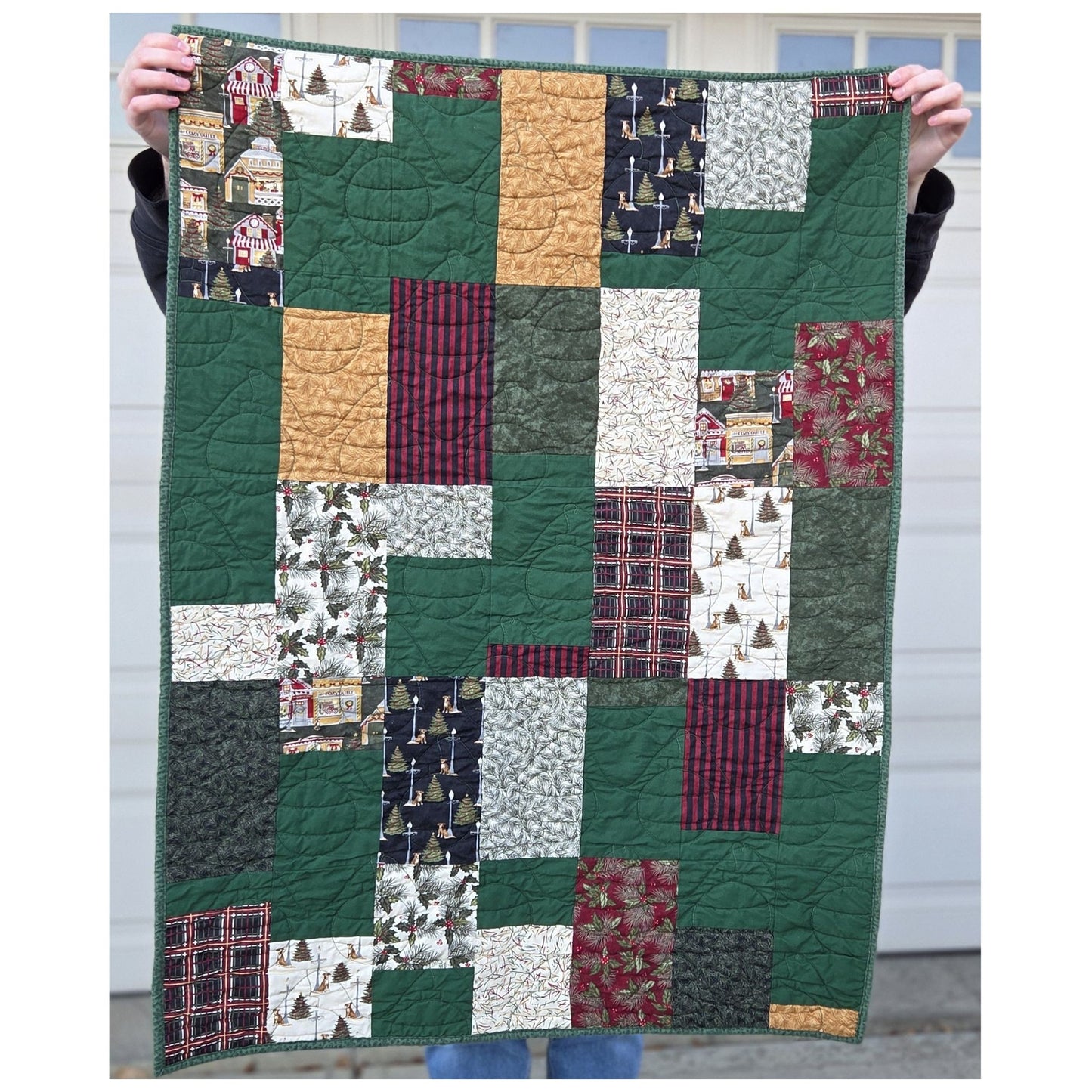 Christmas Village Baby Quilt with Minky Backing