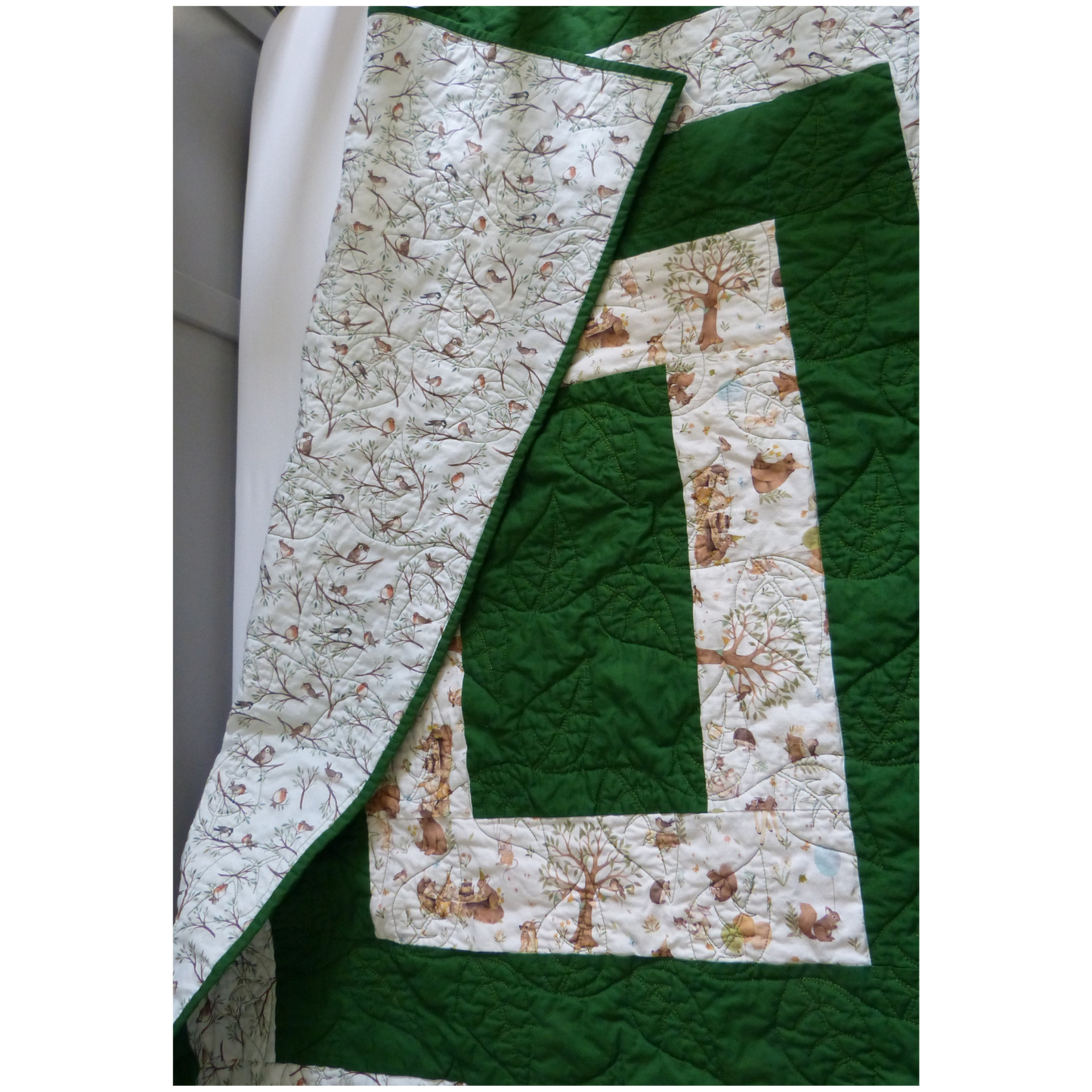 Animal Party and Bird Baby/Toddler Echoes Quilt with Dark Green Background