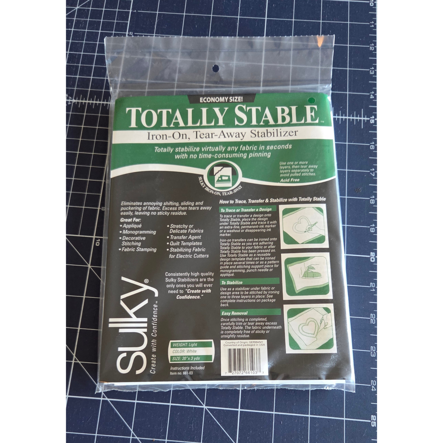 Sulky Totally Stable Iron-on Tear-Away Stabilizer White 20" x 3 yds