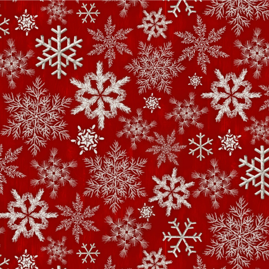 Red 3 Dimensional Snowflake Fabric - 1/2 yard cuts - Tailgate Traditions Collection - Pre-order Oct 2026
