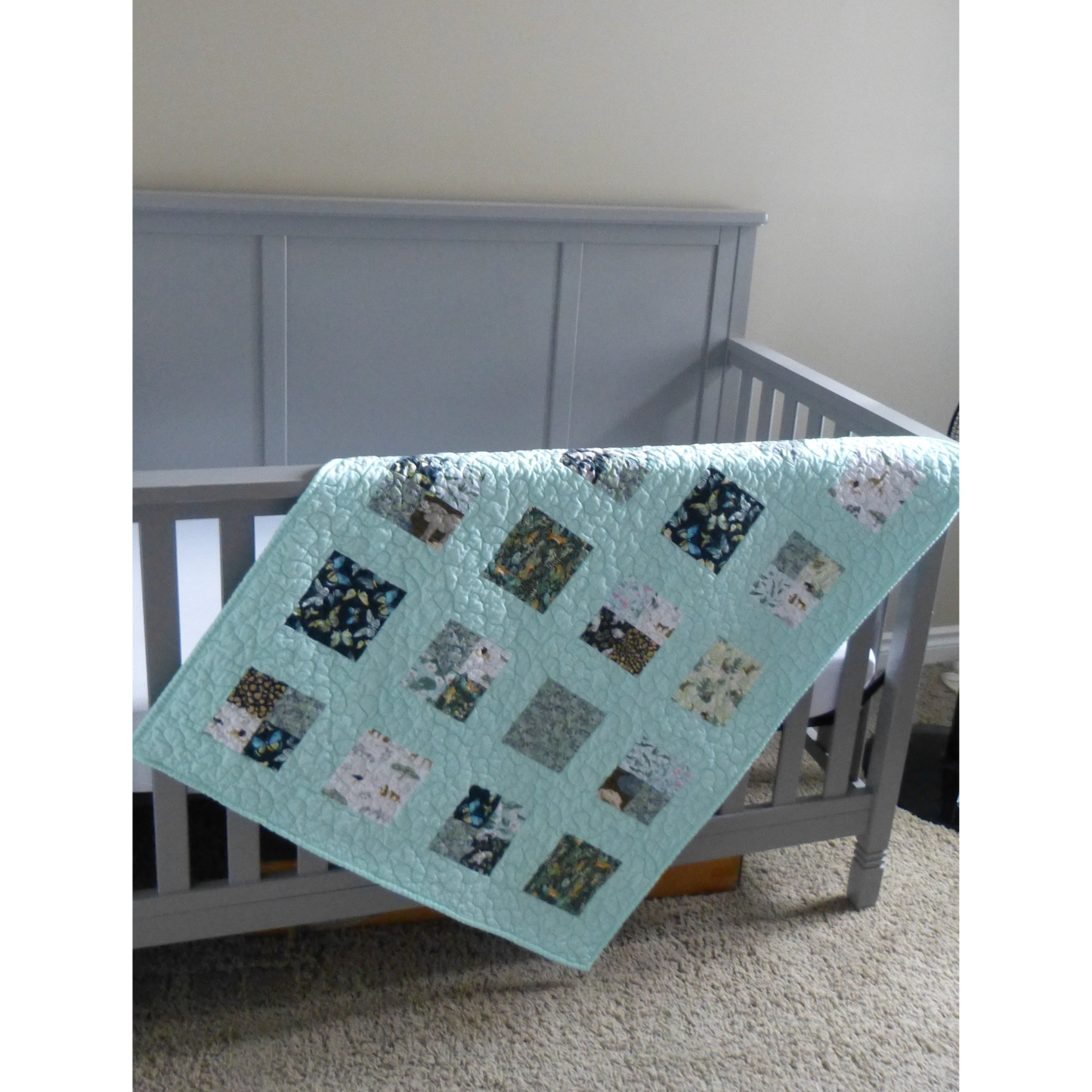 Jungle Baby/Toddler Quilt with Mint Green Piecing and Minky backing