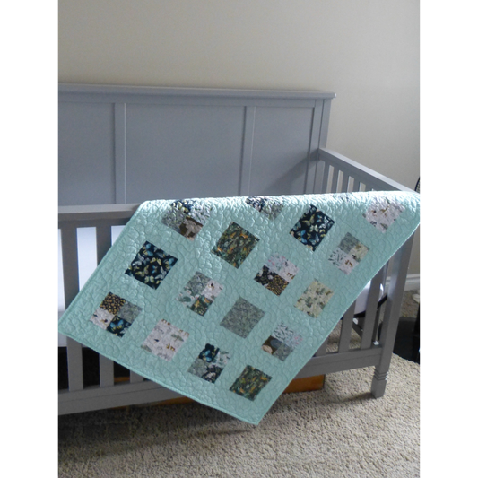 Jungle Baby/Toddler Quilt with Mint Green Piecing and Minky backing