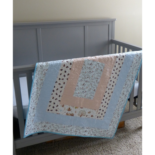 Bird and Hedgehog Baby/Toddler Quilt with Peach and Blue Background and Fireside Backing
