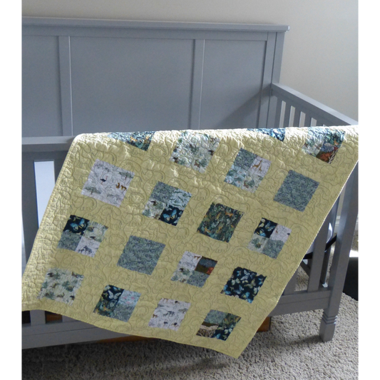 Jungle Baby/Toddler Quilt with Yellow Piecing and Minky backing