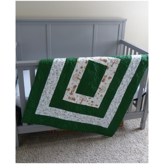 Animal Party and Bird Baby/Toddler Echoes Quilt with Dark Green Background