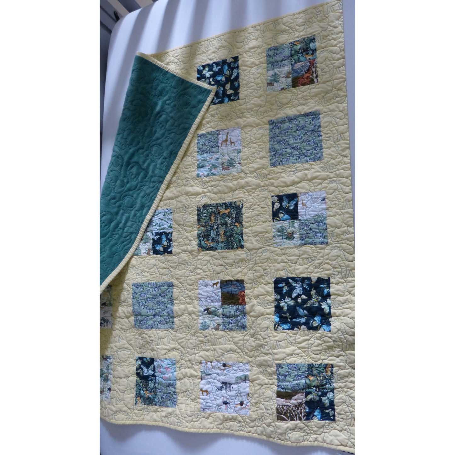 Jungle Baby/Toddler Quilt with Yellow Piecing and Minky backing