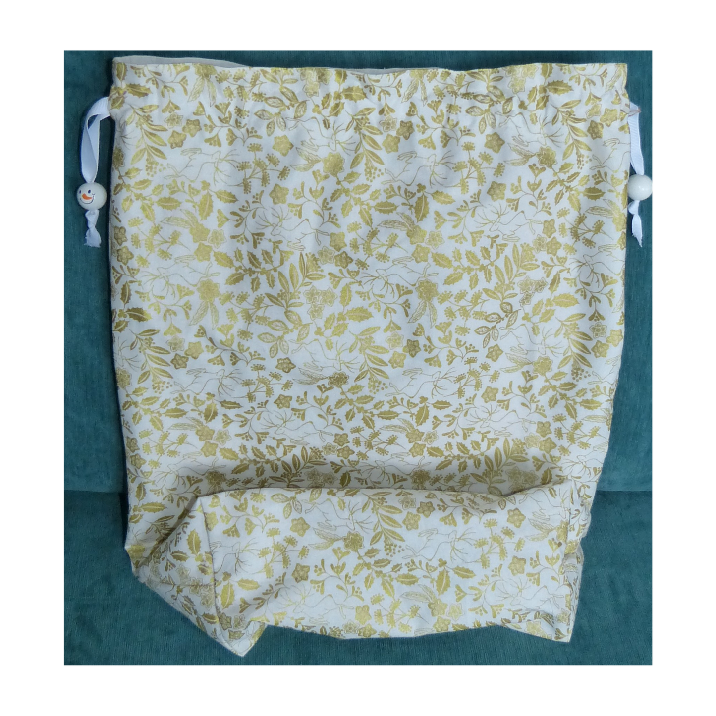 Lined Fabric Gift Bag – Shimmering Deer & Foliage Print (Large)