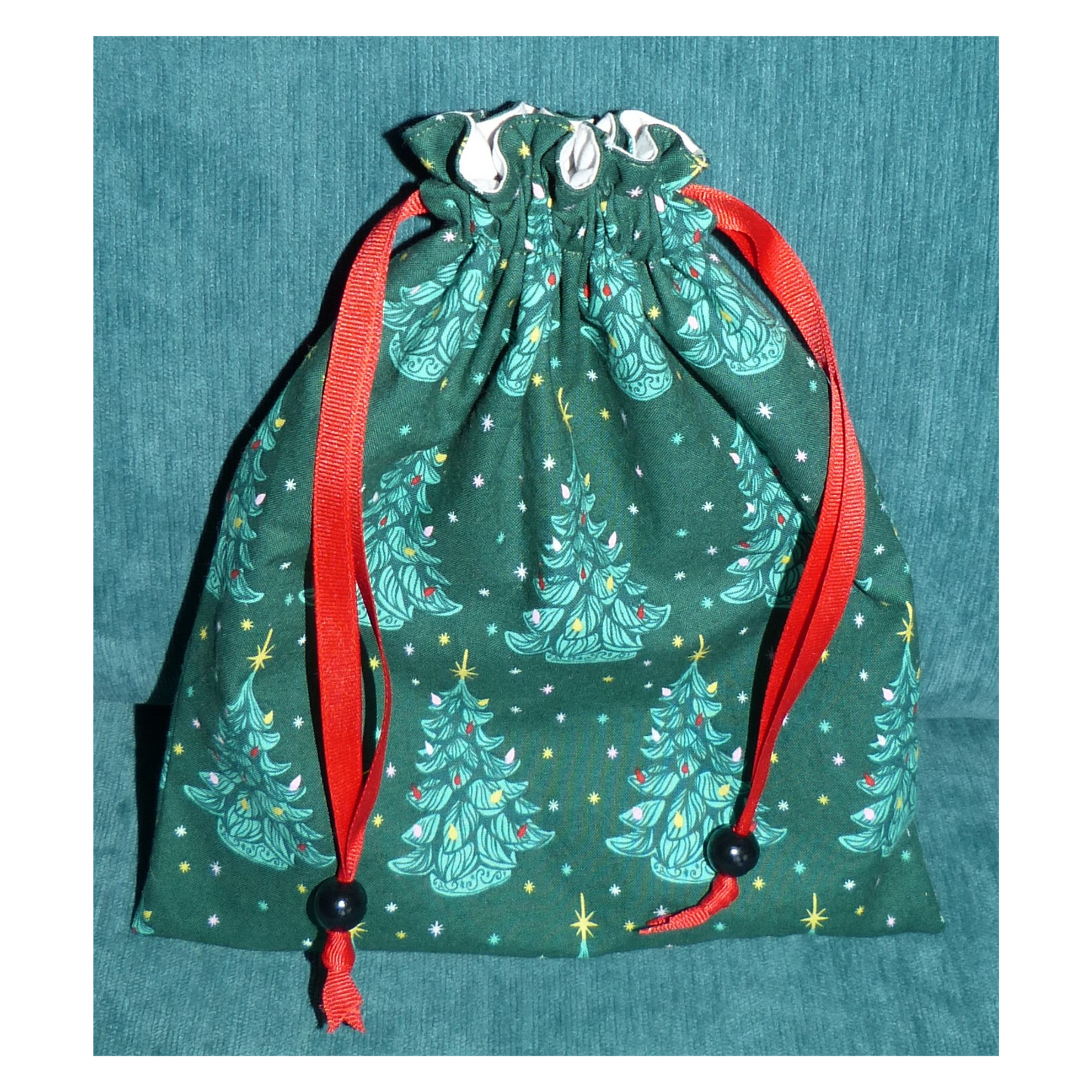 Lined Fabric Gift Bag – Christmas Tree Print (Small)