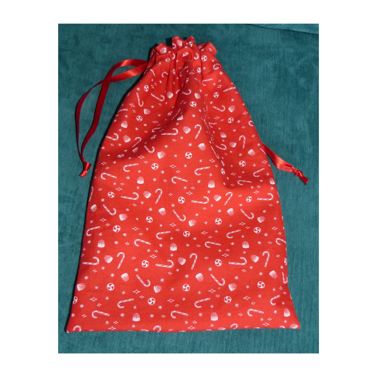 Lined Fabric Gift Bag – Candy Cane Holiday Print (Medium)