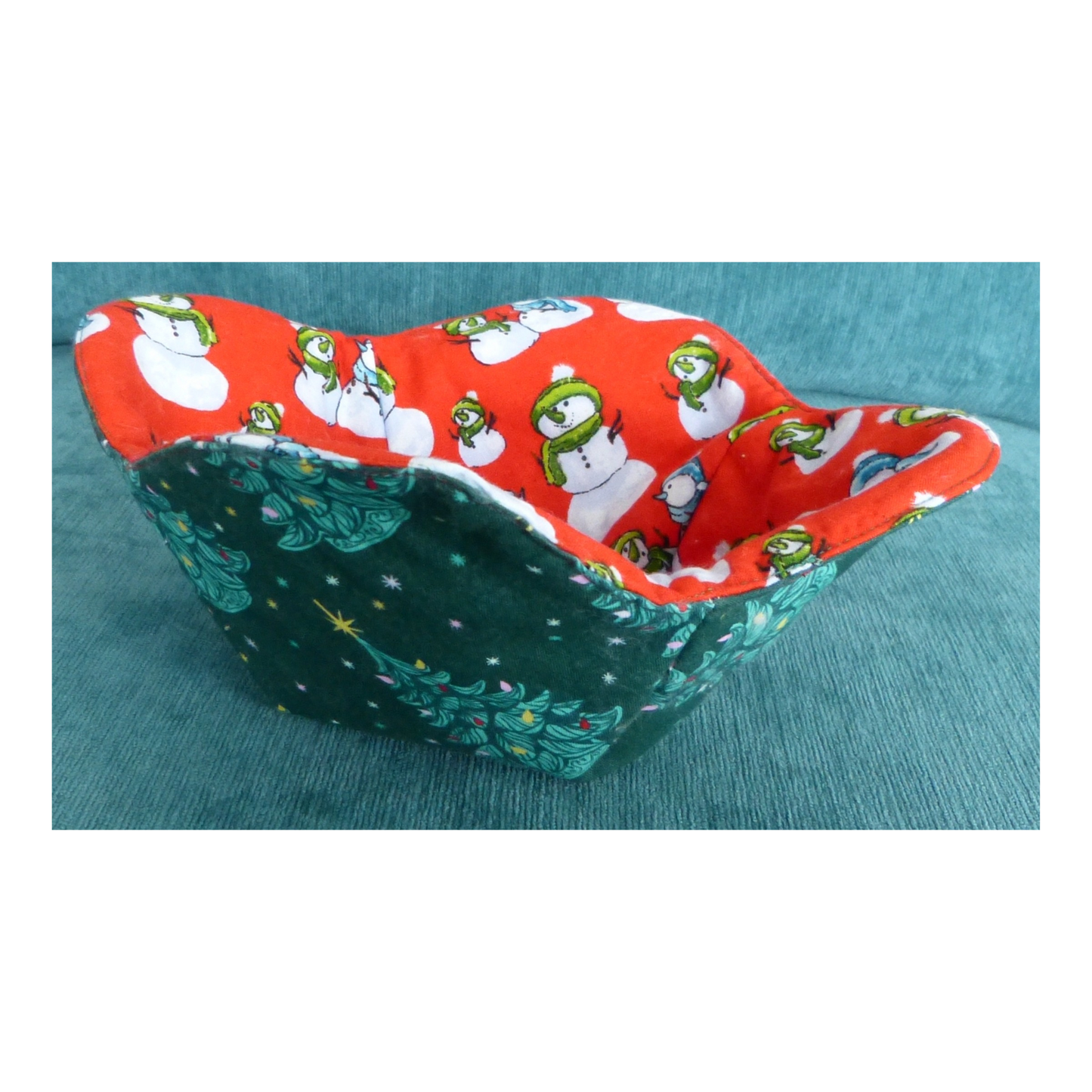 Christmas Trees & Snowmen Bowl Cozy – Reversible & Microwave Safe