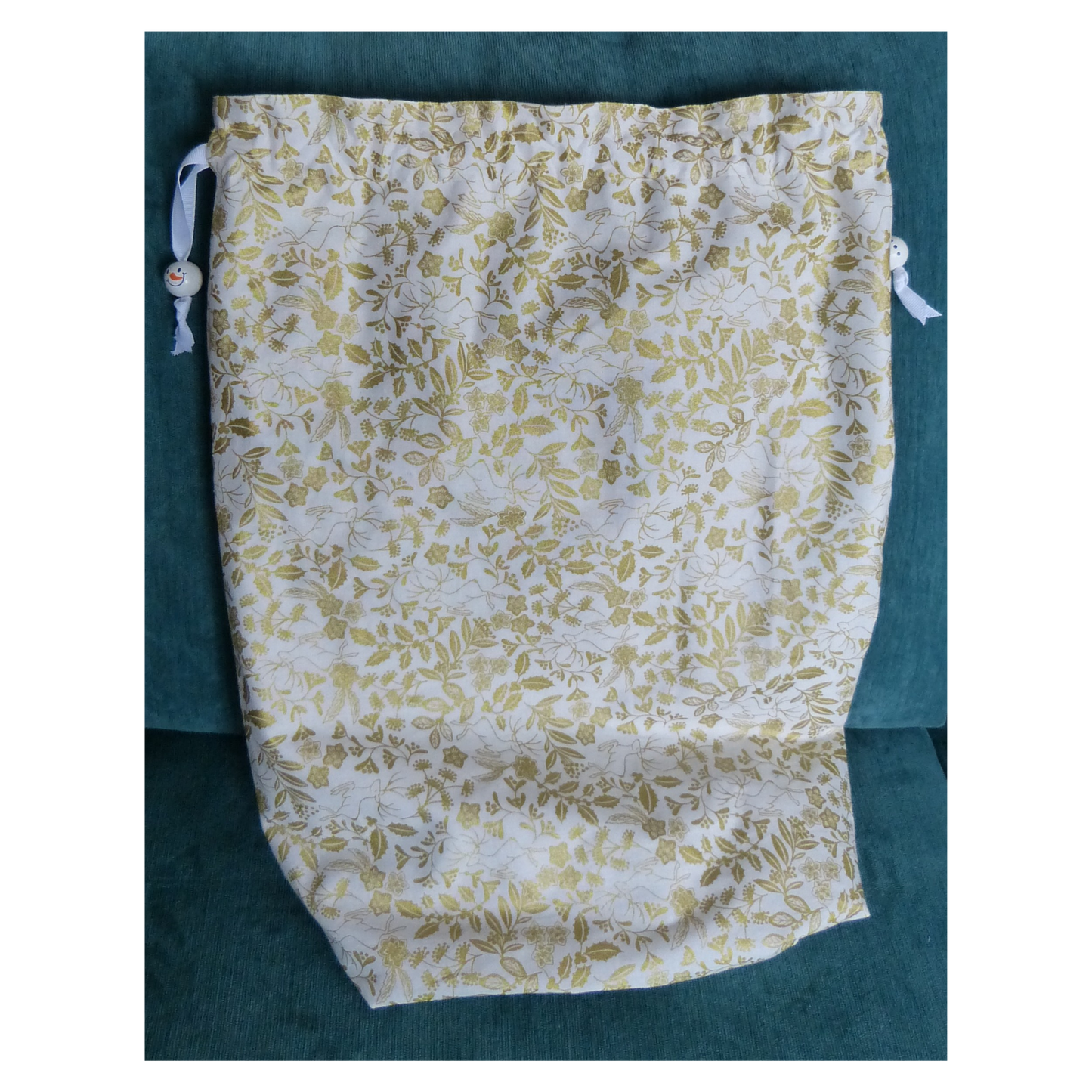 Lined Fabric Gift Bag – Shimmering Deer & Foliage Print (Large)