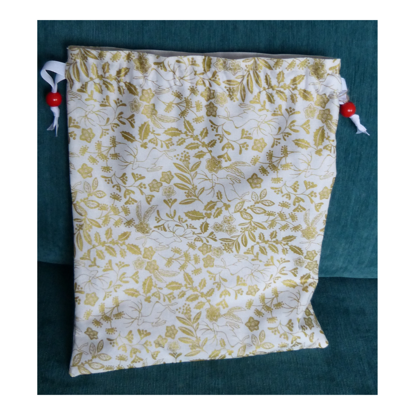 Lined Fabric Gift Bag – Shimmering Deer & Foliage Print (Small)