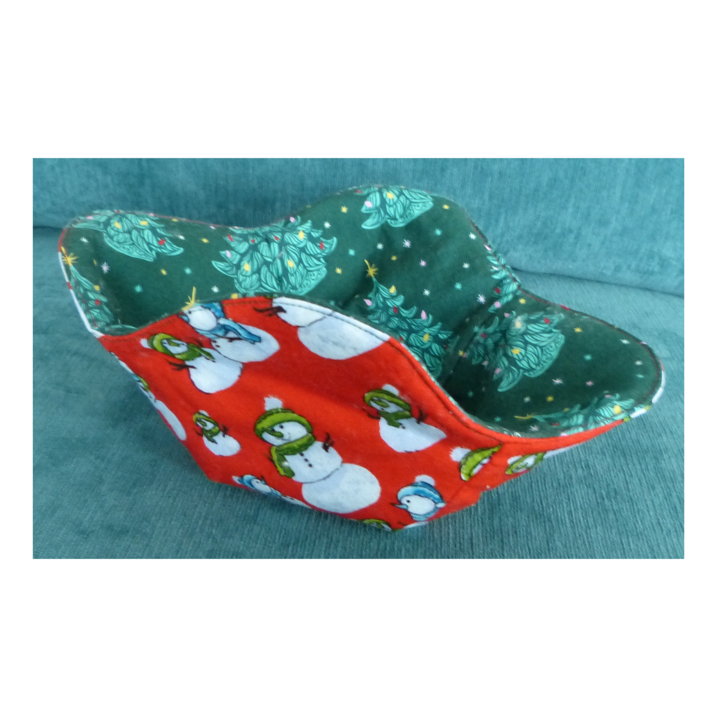Christmas Trees & Snowmen Bowl Cozy – Reversible & Microwave Safe