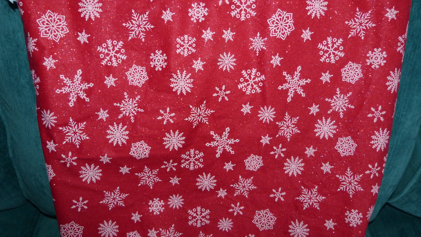 Lined Fabric Gift Bag – Shimmering Red Snowflakes (Boxed Bottom) (Large)