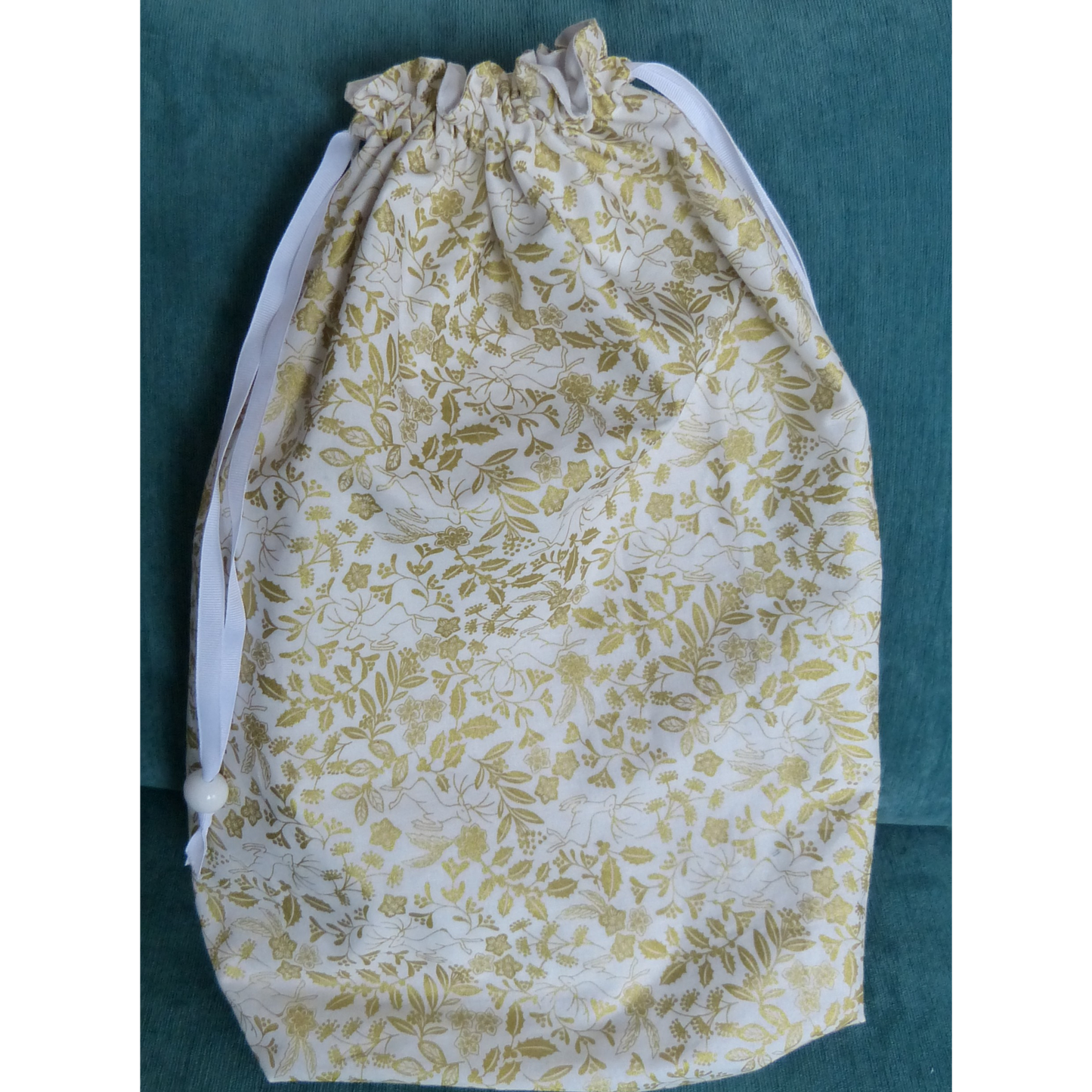 Lined Fabric Gift Bag – Shimmering Deer & Foliage Print (Large)
